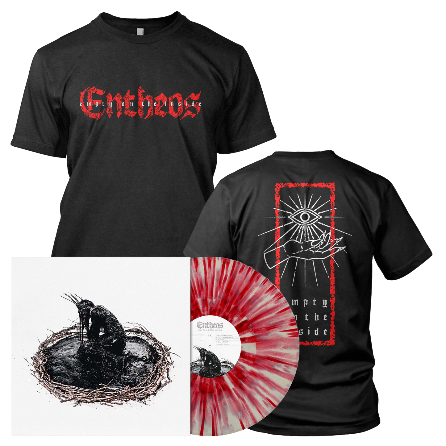 Entheos - Empty on the Inside | White/Red Splatter Vinyl Black Shirt Bundle