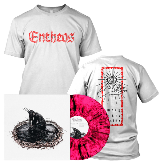 Entheos - Empty on the Inside | Neon Pink/Black Dust Splatter Vinyl White Shirt Bundle