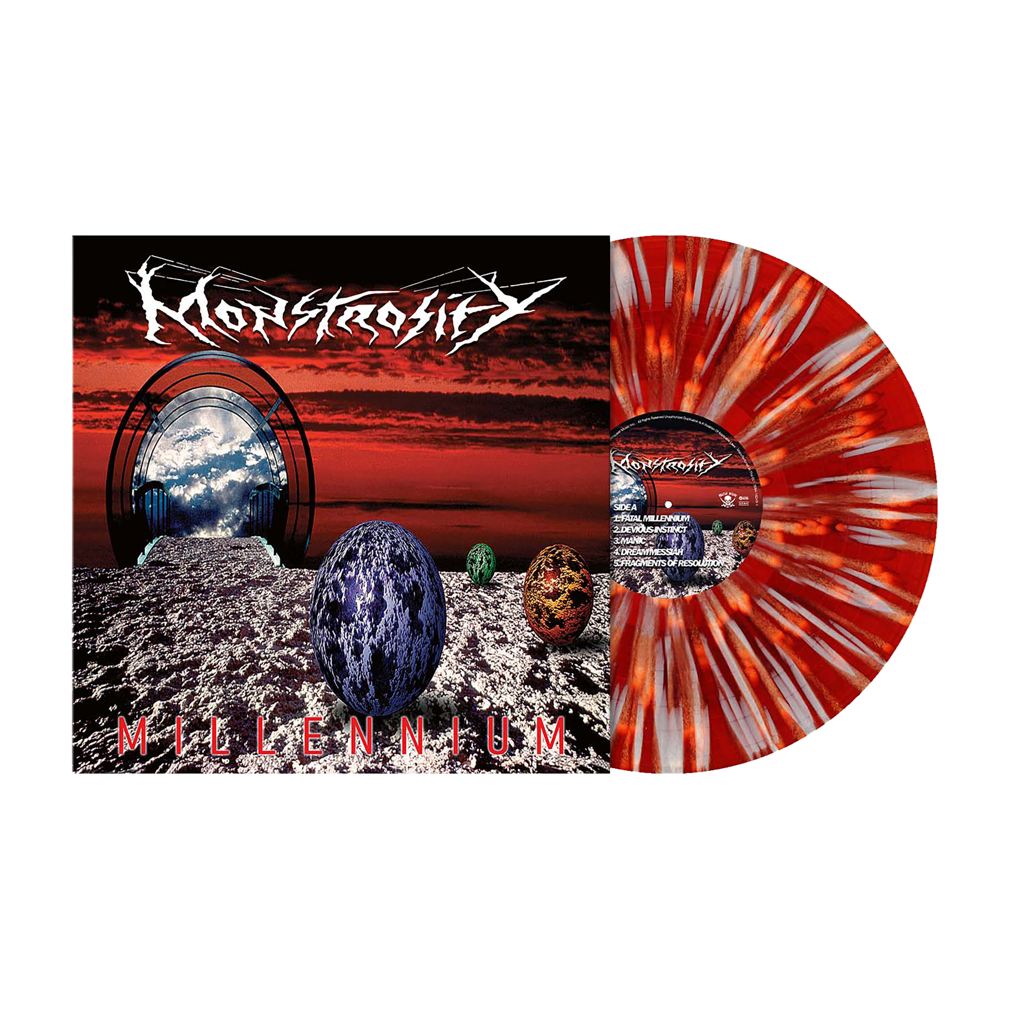 Monstrosity (Millennium) Dahlia Red Orange White Splatter Vinyl – Metal ...